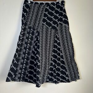 EUC‎ JM Collection Midi Skirt Embroidered Patchwork Size 10 Black White Cotton